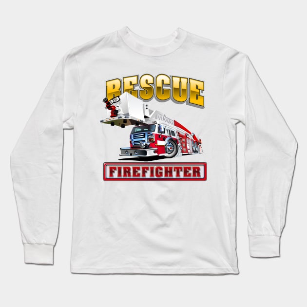 Cartoon Fire Truck Long Sleeve T-Shirt by Mechanik